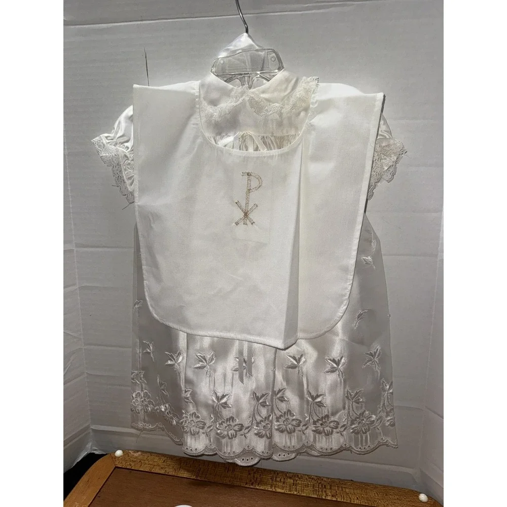 Baby Christening Gown Set , Dress , Hat‎ , Socks , Cape , Scalloped Embroidery